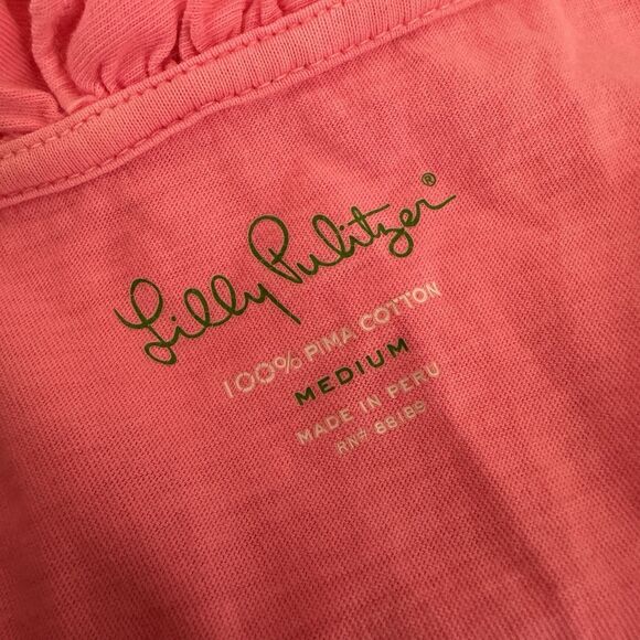 LILLY PULITZER Scoop Neck Ruffle Tank Top Size Medium Pima Cotton - Picture 6 of 6